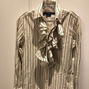Ralph Lauren Slim Fit Ruffle Front Stripe Shirt
